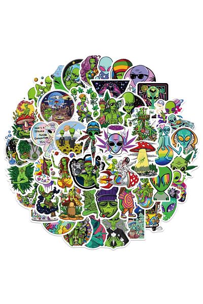 Choice 50pcs-Random 50PCS Psychedelic Weed Alien Sticker Funny Characters Leaves Graffiti Stickers Bike Tra