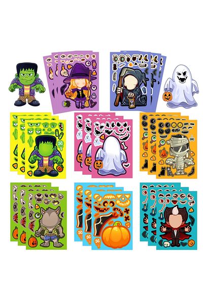 Choice 16sheets 8/16Sheets Halloween Make a Face Puzzle Sticker Kids Party Favors Gift Toy DIY Pumpkin Ghos