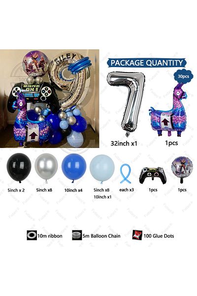 Choice 32inch 25329XX07-7 30pcs Fortnition Balloons Shooting Game Balloon Column Alpaca Game Foil Ball Boy'