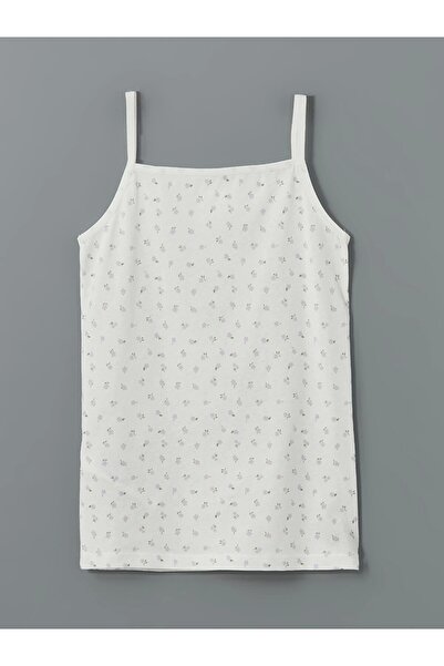 LC Waikiki LCW Kids Ekru Kare Yaka Çiçekli Kız Çocuk Atlet 2'li