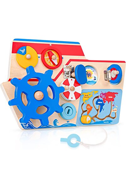 SARALMA Placa interactiva Montessori, Vaporasul Piratilor, din lemn