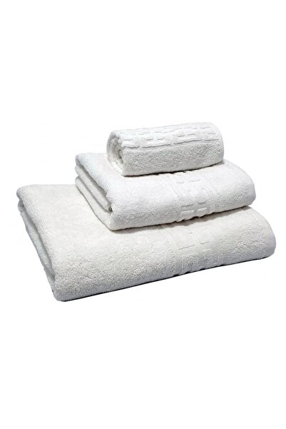 Sale4u Set 3 Prosoape de Baie Bumbac 100%, Alb, Model Grecesc, Absorbție Ridicată, 500 gr