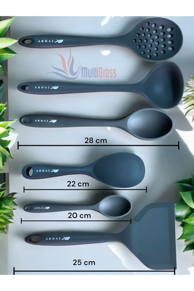 Multiamo Heat Resistant Silicone Tongs Colander Ladle Spatula Spoon Set (30-28-22-20 cm) 14 Pieces