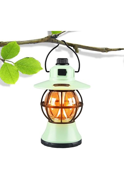 CLICK Portable Retro Camping Lamp, Vintage LED Lantern, Rechargeable 1200mAh, Adjustable Light Modes, Gree