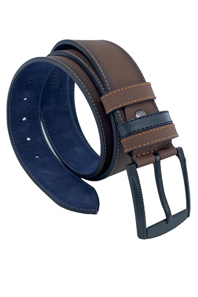 S.S SÜZER DERİ Brown Faux Leather Yellow Stitched Model 4.5 Width Sports Belt...