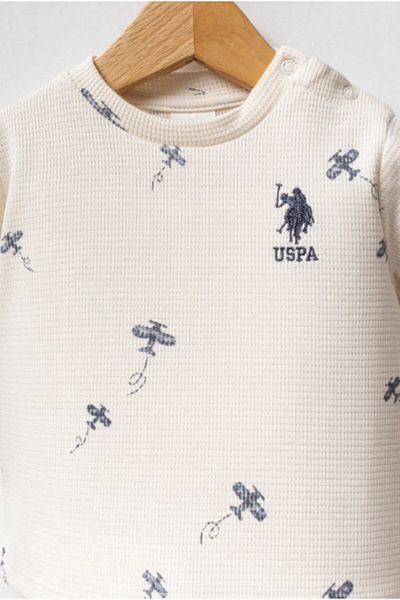 U.S. Polo Assn. U.S. Polo Assn Usb2605 Ecru Baby Boy 2-Piece Set