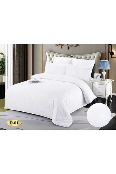 Sale4u Set Lenjerie de Pat Damasc, Bumbac 100%, 6 Piese, Cearceaf cu Elastic, Confort și Eleganță, Alb