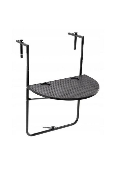 SERSIMO Folding balcony table, imitation rattan, glass holders, semicircle, 64x60x83cm, black