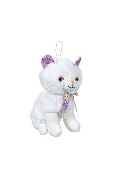 divendi-ro Pisică fuchsia cu urechi și sclipici, poliester, 10×12×18 cm, alb