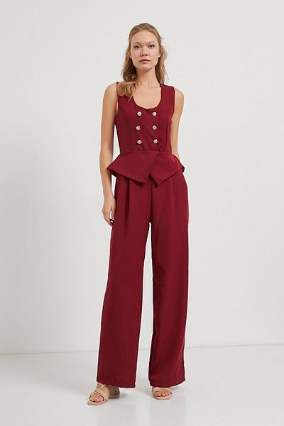 Arma Life Salopetă de damă de vară cu bretele și pantaloni burgundy cu nasturi