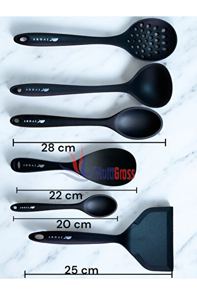 Multiamo Heat Resistant Silicone Colander Ladle Spatula Spoon Set (30-28-22-20 cm) 13 Pieces