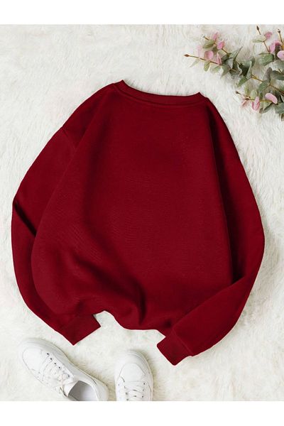 StartMore Red Women's Happy Daisy Special Colored Oversize Crew Neck Cotton