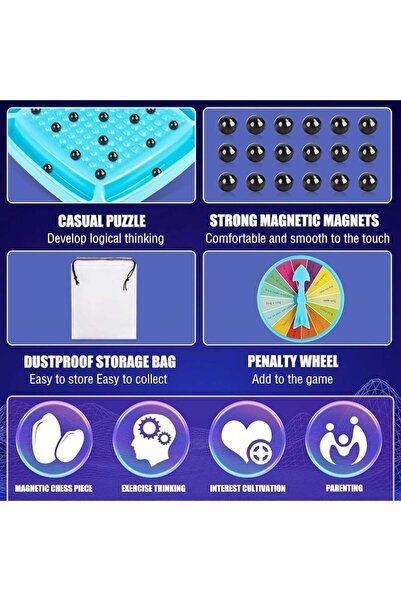 FOXMAG24 Magnetic Chess Game for Kids, 4-in-1 Board, 30 Magnets, Up to 4 Players, Blue/Black, Focus Aid