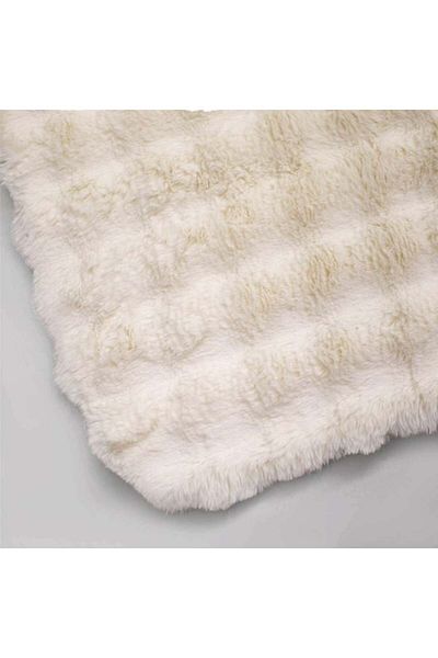 divendi-ro Decorative carpet mat, fur-look, stripes and squares pattern, non-slip interior, 150x100 cm, white