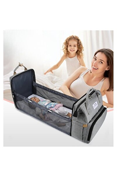 Flippy Multifunctional Mom Backpack with Foldable Crib & Changing Base, Waterproof, 42x32x22 cm, Gra