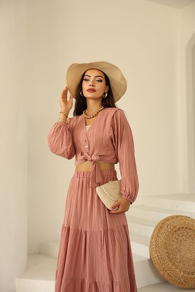Vegove Wrapped Skirt Suit Pink