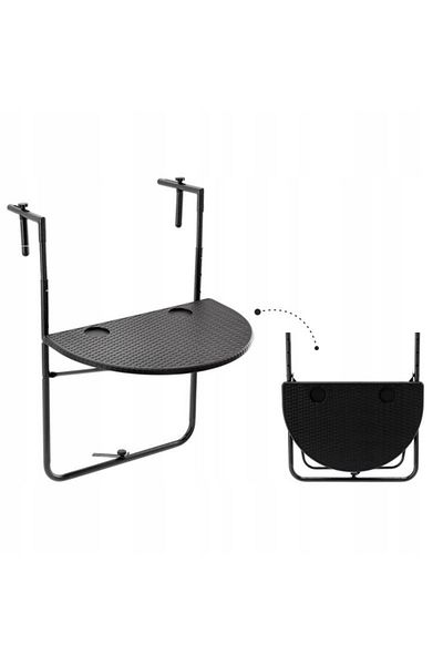 SERSIMO Folding balcony table, imitation rattan, glass holders, semicircle, 64x60x83cm, black