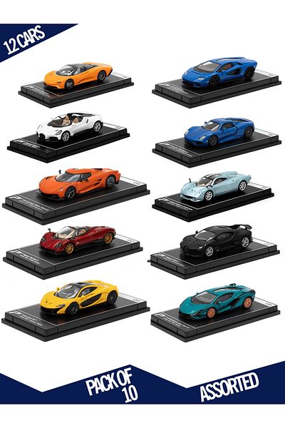 Postercars Licensed and Detailed Pack of 10 Hypercars 1:64 Scale Die-Cast Model Cars