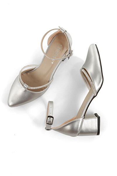 CEMAY Pantofi de damă cu toc gros de 5 cm, cu vârf ascuțit, spatele închis, cu accesorii din piatră.