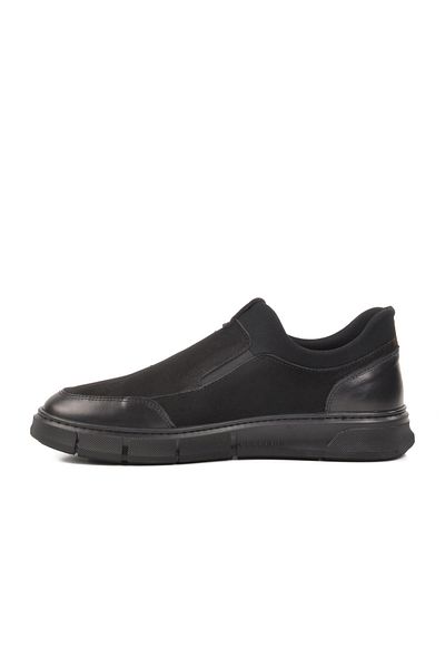 WALKWAY 3K1857-1093 Laceless Black Genuine Leather Men's Sneaker