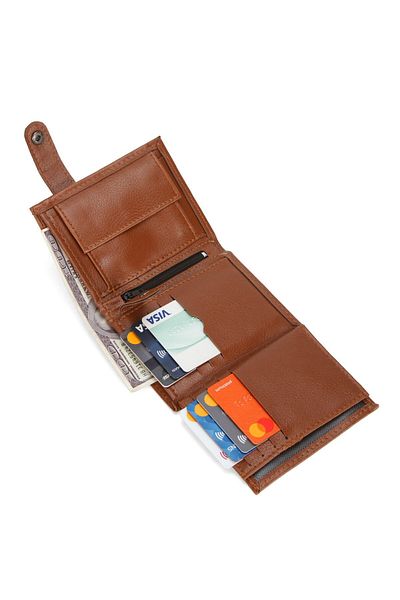 Newish Polo Мъжки кожен портфейл с отделение за монети и държач за карти (10X12 см) – кафяв