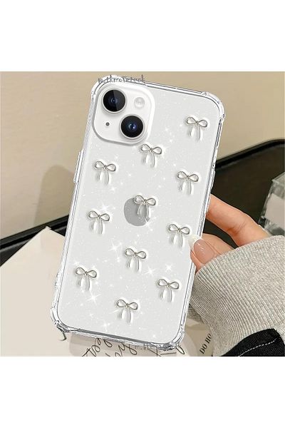 m.tk moveteck حافظة متوافقة مع iPhone 13 - 14 - 15، غطاء لامع شفاف فضي لامع مع كاميرا بارزة