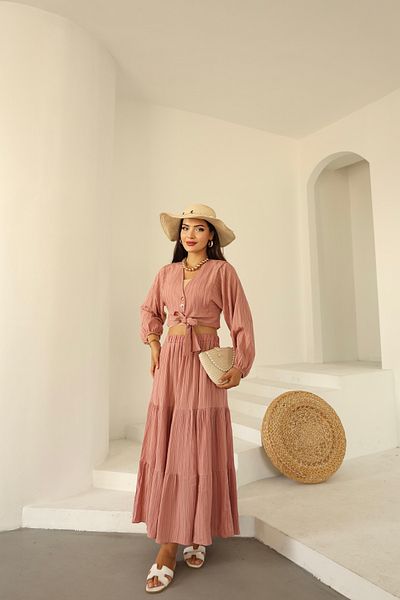 Vegove Wrapped Skirt Suit Pink