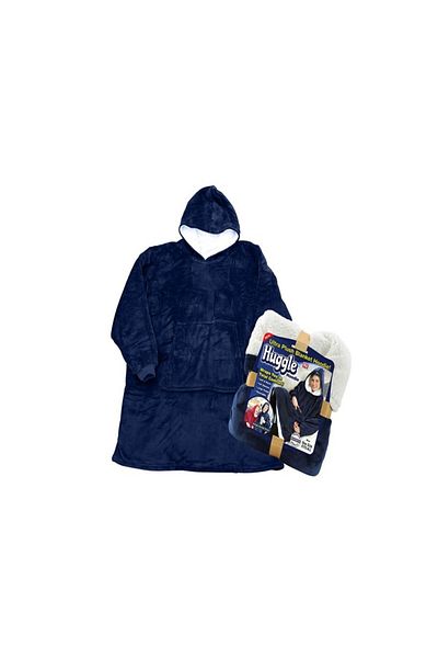 FOXMAG24 Blanket with sleeves and hood, front pocket, padded plush, ultra-light, polyester, blue, one size