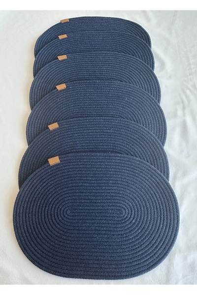 HHKARTS Jute Placemat, Table Decor Supla Oval Navy Blue 30X40 Set of 6