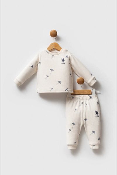 U.S. Polo Assn. U.S. Polo Assn Usb2605 Ecru Baby Boy 2-Piece Set