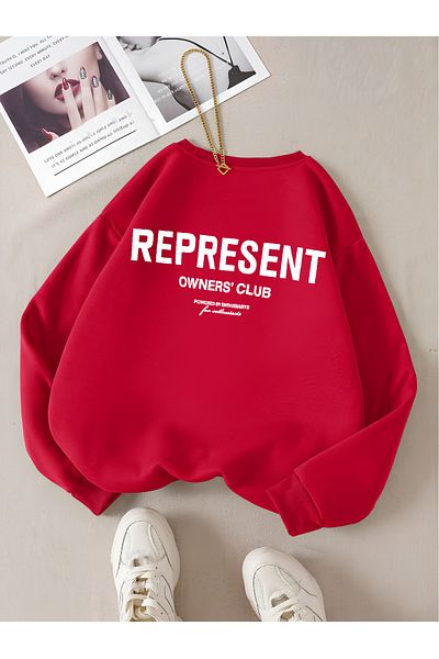 StartMore Red Unisex Men/Women Colorful Represent Custom Printed Oversize Cotton Crew Neck