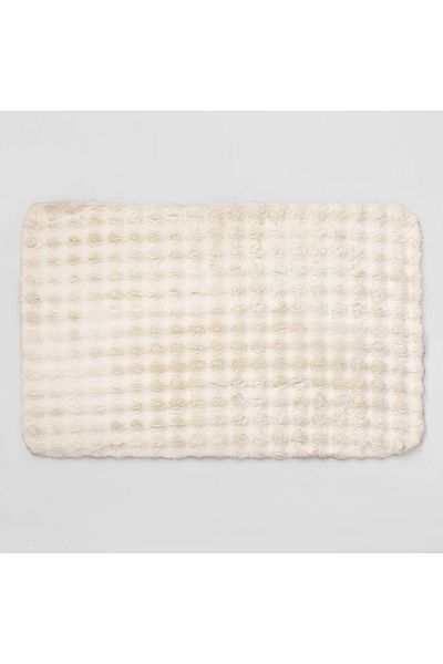 divendi-ro Decorative carpet mat, fur-look, stripes and squares pattern, non-slip interior, 150x100 cm, white