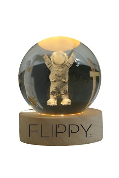 CLICK Lampă decorativă LED, glob de cristal, diametru 6 cm, model 3D de astronaut, alimentare USB, bază din lemn