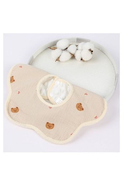 CLICK Baveta din Bumbac pentru Copii, 0-12 Luni, Rezistenta la Apa, cu Capse, Design 3D, Model cu Ursuleti