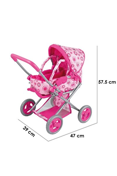 PROCART Doll stroller, with carrycot and storage basket, 47x39x57.5 cm, sunshade, metal frame, pink