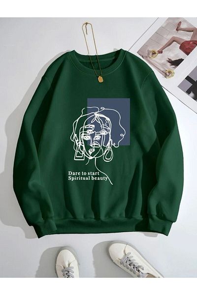 StartMore Green Unisex Women/Men Custom Colorful Beauty Printed Crew Neck