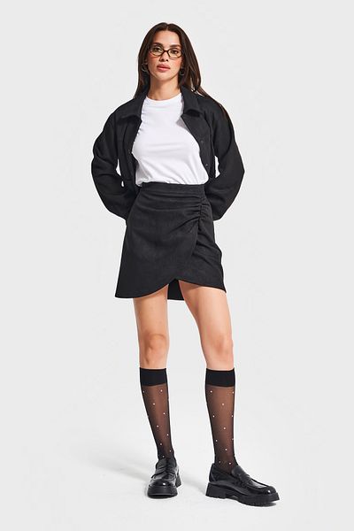 its basic Women's Black Color W5-1 Mini Size Pleated Suede Soft Fabric Skirt