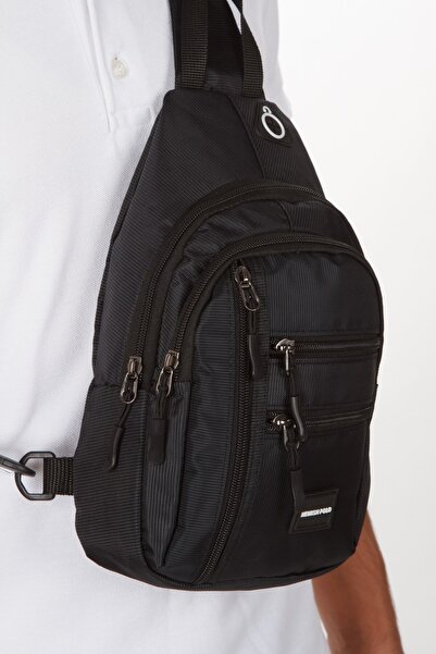 Newish Polo Men's Fabric USB Headphone Outlet Bodybag Chest and Shoulder Bag - Black - White