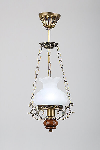 Avize çarşısı Aladdin Cam Başlıklı, Ahşap Detaylı, Zincir Askılı Sarkıt Avize, Metal Eskitme Gövde BS.2006-62-12 B