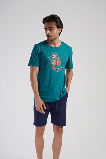 Vienetta Secret Cotton short pajamas Vinetta Sleepy Bear Green