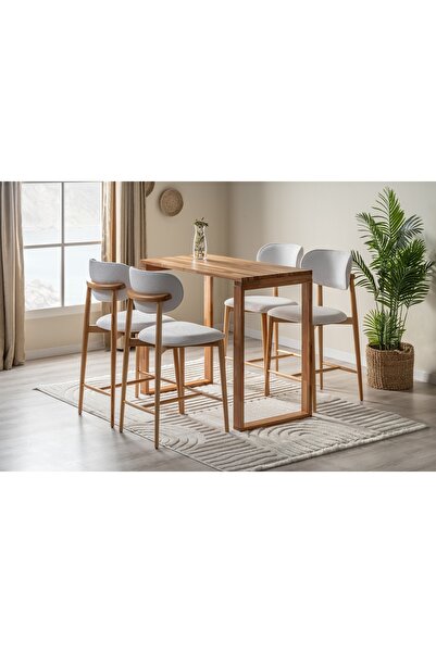 Vivense ANGELOS MASİF MUTFAK BAR MASA TAKIMI, BEJ