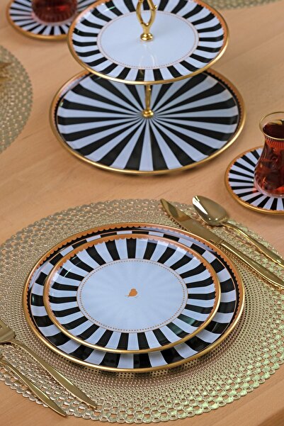 Glore Black Line 6 Piece Cake Set for 6 People - Cake Plate