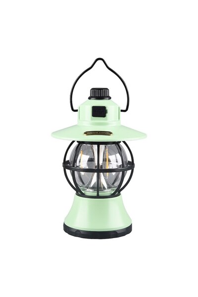 CLICK Portable Retro Camping Lamp, Vintage LED Lantern, Rechargeable 1200mAh, Adjustable Light Modes, Gree
