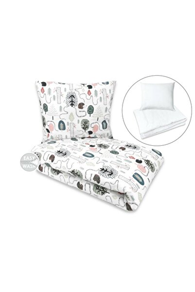 Qmini Lenjerie pat junior cu 4 piese, Qmini, Din bumbac certificat Oeko Tex S...