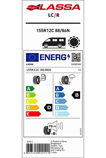 Lassa 155R12C 88/86N 8PR,TL LC/R HAFİF TİCARİ YAZ LASTİĞİ (ÜRETİM YILI:2024)