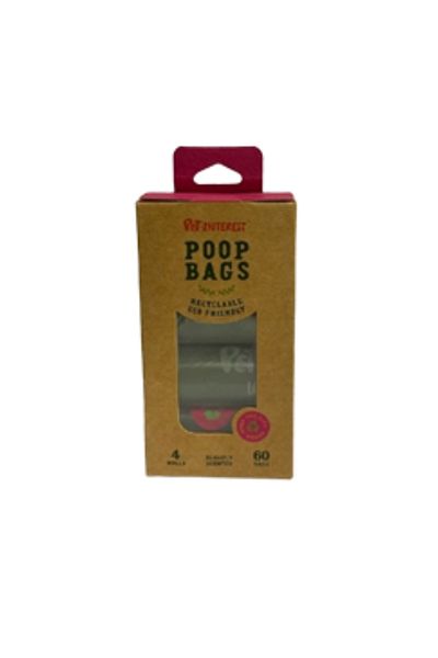Pet Interest Saci reciclati pentru excremente animale, 4 role, 60 saci/rola, display carton