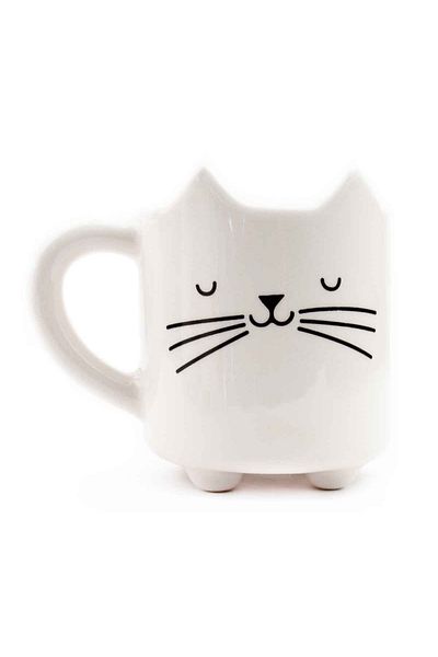 PALTO TASARIM Meow 07 Handmade 3D Cream Glossy Mug - Handmade Ceramic Mug