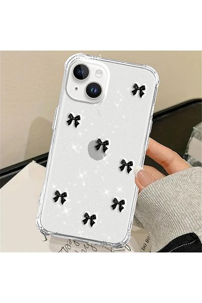 m.tk moveteck حافظة متوافقة مع iPhone 13 - 14 - 15، غطاء لامع شفاف فضي لامع مع كاميرا بارزة