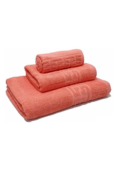 Sale4u Set 3 Prosoape de Baie Bumbac 100%, Corai, Model Grecesc, Absorbție Ri...