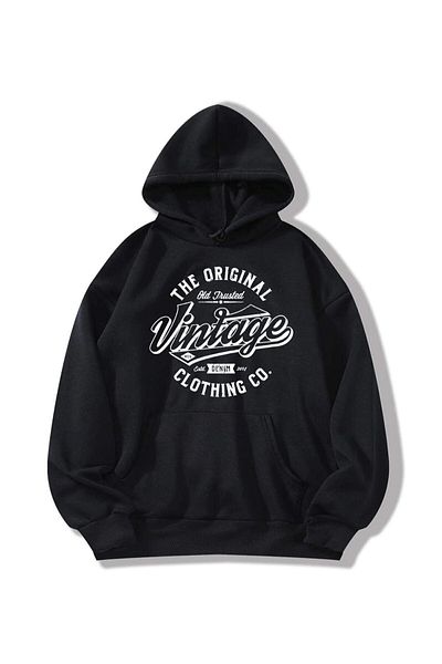 StartMore Black Unisex Burgundy Hooded Vintage Printed Hoodie